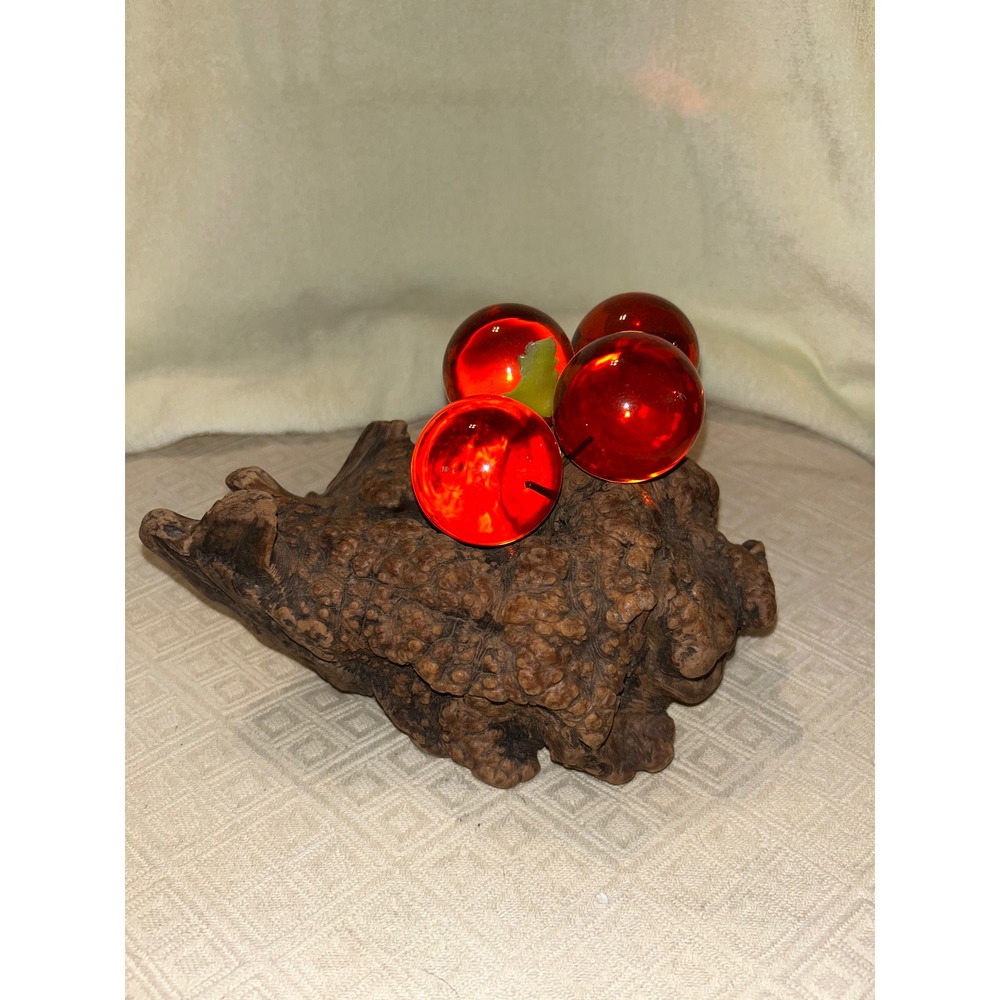 Vintage Orange Lucite Grapes on Burl Wood MCM Retro Acrylic Fruit Decor - Picture 3 of 7